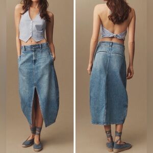 Anthropologie Blue Denim Midi Skirt